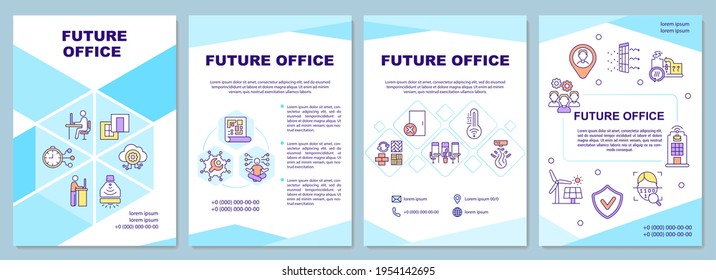 Future office brochure template. Modern workplace design. Flyer, booklet, leaflet print, cover design with linear icons. Vector layouts for presentation, annual reports, advertisement pages