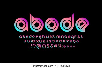 Future original bright font, creative rounded modern alphabet, trendy colored letters from A to Z and numbers from 0 to 9, vector illustration 10EPS