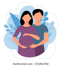 Future parent. A pregnant woman and a man are family. Cute vector illustration in cartoon style.