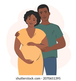Future parents. Child expectation, new life, happy African American family. Vector illustration.