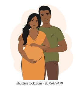 Future parents, happy family, child expectation. Vector illustration.