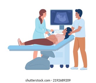 Future Parents At Sonography Semi Flat Color Vector Characters. Editable Figures. Full Body People On White. Medicine Simple Cartoon Style Illustrations For Web Graphic Design And Animation