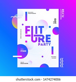 Future Party template or flyer design with time, date and venue details on abstract background.