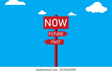 Future past present board icon. Now pas and future way destiny sign. Present moment, destiny, life, psychology, focus and time concept.