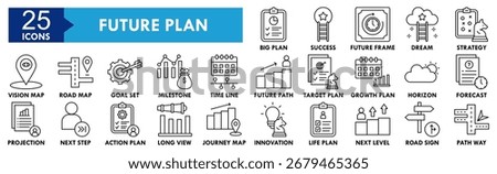 Future Plan icon collection set. Containing design future, business, strategy, vision, success