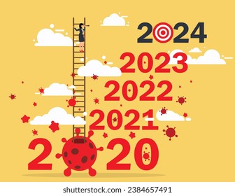 Future planning goals and New visions for the year 2024. business woman climb up on year 2024 to see business outlook.