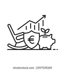 Future Planning Icon Rocking Chair Shield Euro Piggy Bank Rising Graph Thin Lines