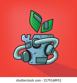 FUTURE PLANT ON ROBOT POTTERY . VECTOR ILLUSTRATION OF PLANT. PERFECT TO PRINT ON TEE SHIRT AND GOOD FOR ICON