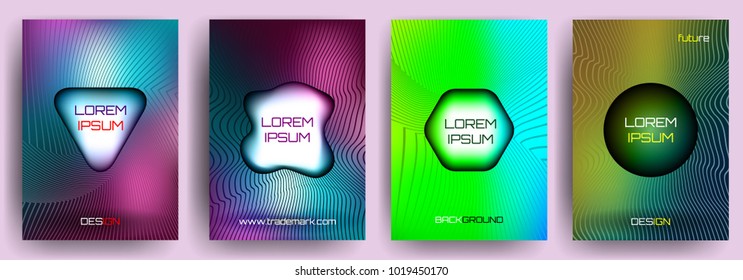 Future Poster template. Size A4 or A5. Template for brochure & flyer cover design with lines and ?olorful halftone gradients