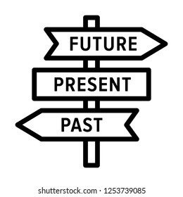 Future, Present And Past Road Sign Arrows Concept Line Art Vector Icon For Apps And Websites