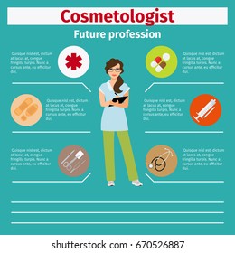 Future profession cosmetologist infographic for students, vector illustration