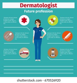 Future profession dermatologist infographic for students, vector illustration