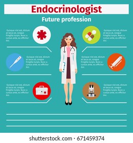 Future profession endocrinologist infographic for students, vector illustration