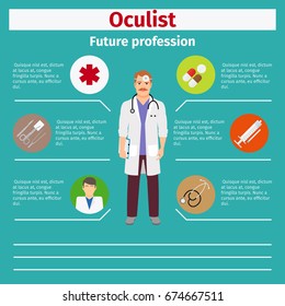 Future profession oculist infographic for students, vector illustration