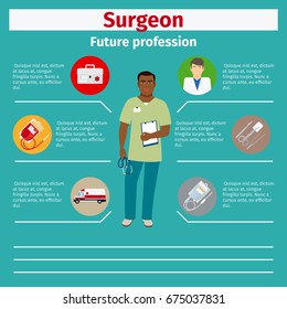 Future profession surgeon infographic for students, vector illustration
