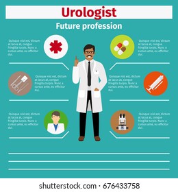 Future profession urologist infographic for students, vector illustration