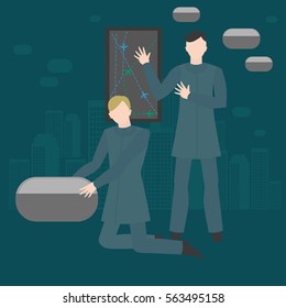Future professions set. Futuristic occupation. Work in aviation. Unmanned aircraft control system developer and airline interface designer vector illustrator