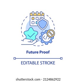 Future proof concept icon. Goals and events for business projects. Web 3 0 abstract idea thin line illustration. Isolated outline drawing. Editable stroke. Arial, Myriad Pro-Bold fonts used