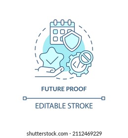 Future proof turquoise concept icon. Goals and events for business projects. Web 3 0 abstract idea thin line illustration. Isolated outline drawing. Editable stroke. Arial, Myriad Pro-Bold fonts used