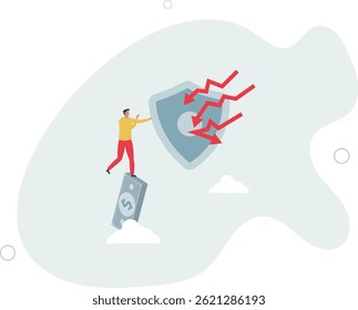 Future proof wealth management, inflation protection or protect from stock market crash, investment stock in market downturn concept, character life .