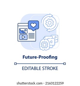 Future Proofing Light Blue Concept Icon. Digital First Mindset Importance Abstract Idea Thin Line Illustration. Isolated Outline Drawing. Editable Stroke. Arial, Myriad Pro-Bold Fonts Used