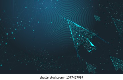 Future protection technology with hand and arrows on full color liquid beautiful geometric thin line background. Big data selections and tomorrow intellectual systems.