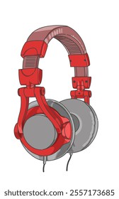 The future red music cable headset audio artwork issolated on white