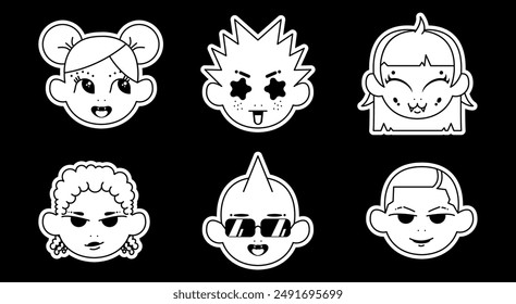 Future retro cartoon character in Y2K style.Collection of vector objects