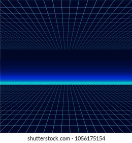 Future retro line background of the 80s. Vector futuristic synth retro wave illustration in 1980s posters style