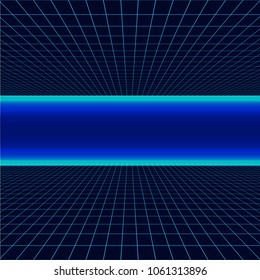 Future retro line background of the 80s. Vector futuristic synth retro wave illustration in 1980s posters style