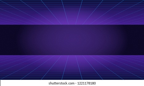 Future retro line background of the 80s. Vector futuristic synth retro wave illustration in 1980s posters style.