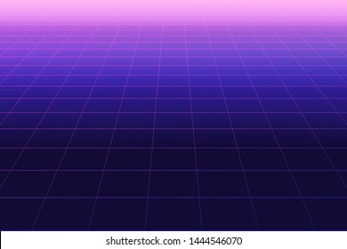 Future retro line background of the 80s. Vector futuristic synth retro wave illustration in 1980s posters style.