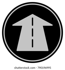 Future Road black coin icon. Vector style is a flat coin symbol using black and light gray colors.