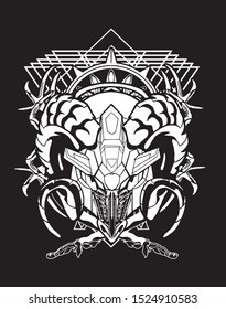 future robot aries black white with sacred geometry