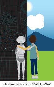 In the future robot and human are friends.