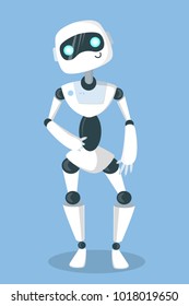 Future robot isolated with white body on blue background.