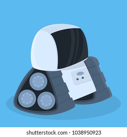 Future robot isolated with white body on blue background.
