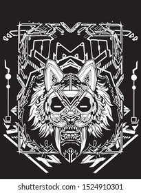 future robot saber tooth black white with sacred geometry