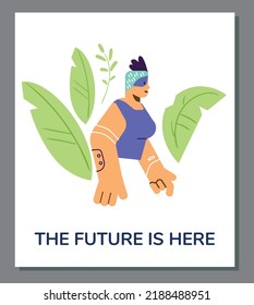 Future robotics and artificial intelligence technology, flat vector illustration. Banner or card representing introduction of robotic and cybernetic technologies.