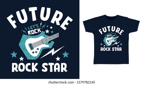 Future Rock Star stylish T-shirt design typography with guitar Illustration on navy background, good for poster, print and other uses.