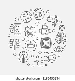 Future round vector minimal illustration in thin line style. Machine learning, AI and innovation concept circular symbol