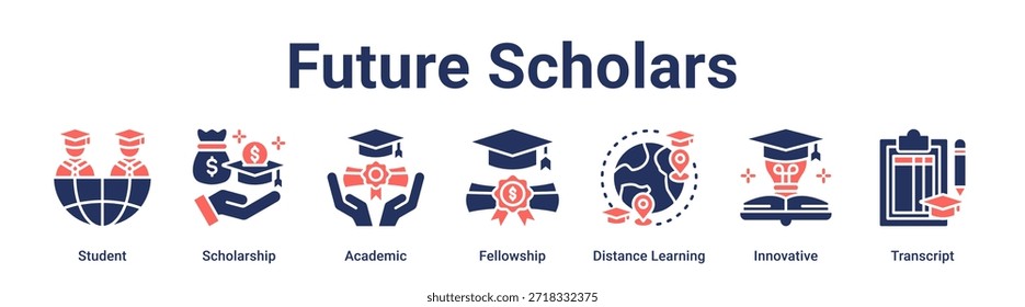 Future Scholars banner web ícone vetor ilustração conceito para a educação com ícone de Estudante, Bolsa de Estudo, Acadêmico, Bolsa de Estudo, Distance Learning, Inovador.