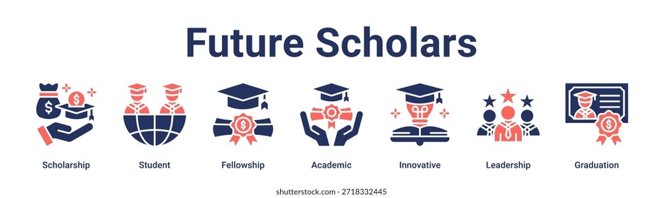 Future Scholars banner web ícone vetor ilustração conceito para a educação com ícone de Bolsa de Estudo, Estudante, Bolsa de Estudo, Acadêmico, Inovador, Liderança.