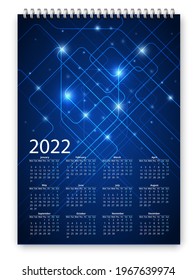 Future Sci-Fi style calendar 2016 vector design template with standard a3-a4 proportions scalable for any printing size. Euro style Monday first day of week