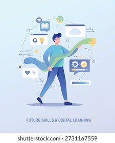 Viagem de Aprendizagem Digital e de Competências Futuras. Ilustração vetorial
