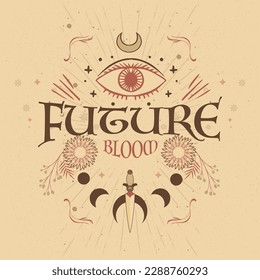 Future slogan with eye and moon illustration for t shirt print design or other uses - Vector