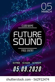 Future sound music party template, dance party flyer, brochure. Night party club creative banner or poster with DJ