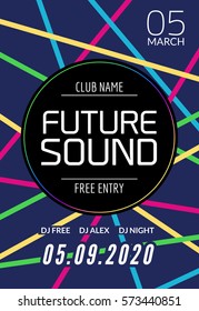 Future sound music party template, dance party flyer, brochure. Night party club creative banner or poster with DJ.