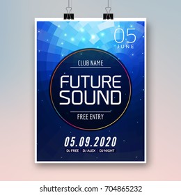 Future sound music party template, dance party flyer, brochure. Party club creative banner or poster for DJ.