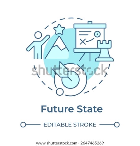 Future state soft blue concept icon. Define organization strategic goals. Stage of gap analysis strategy. Round shape line illustration. Abstract idea. Graphic design. Easy to use in blog post